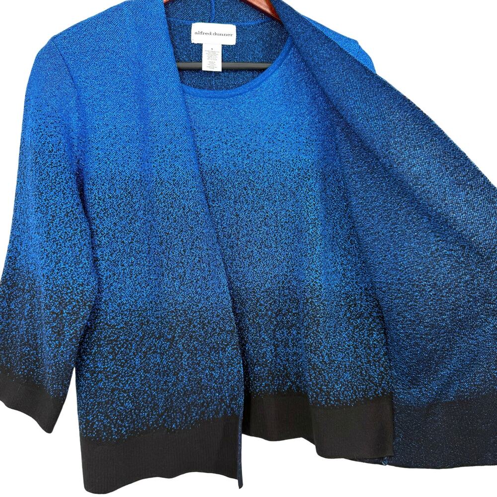 NEW NWT Alfred Dunner Sz Small Sparkly Metallic Blue Christmas Blouse Shirt Top - Picture 6 of 7
